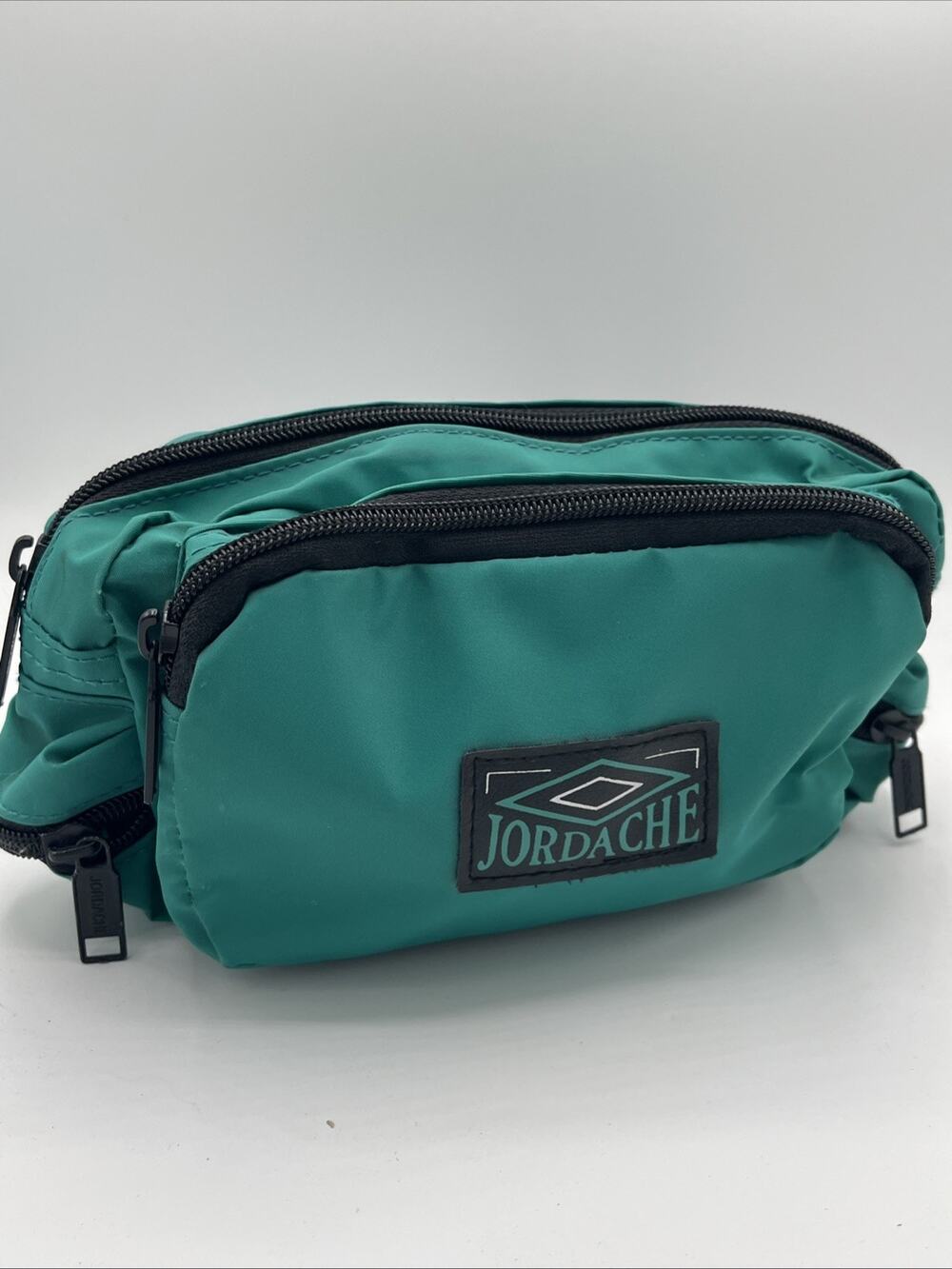Vintage Jordache Teal Green Fanny Pack Waist Belt Bag 90s Logo Canvas Patch